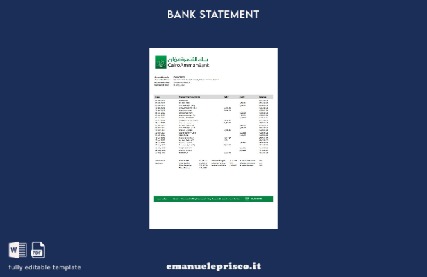 modello word di estratto conto bancario Jordan Cairo Amman in stile verificato